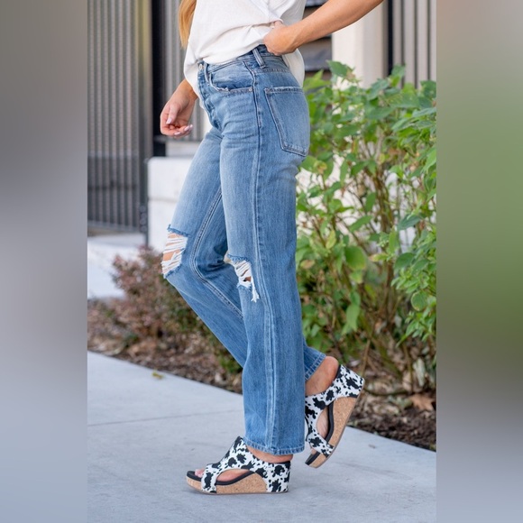 Kancan Blue Dixon Ultra High Rise 90's Boyfriend Jeans 13/30 distressed rigid - Picture 2 of 14